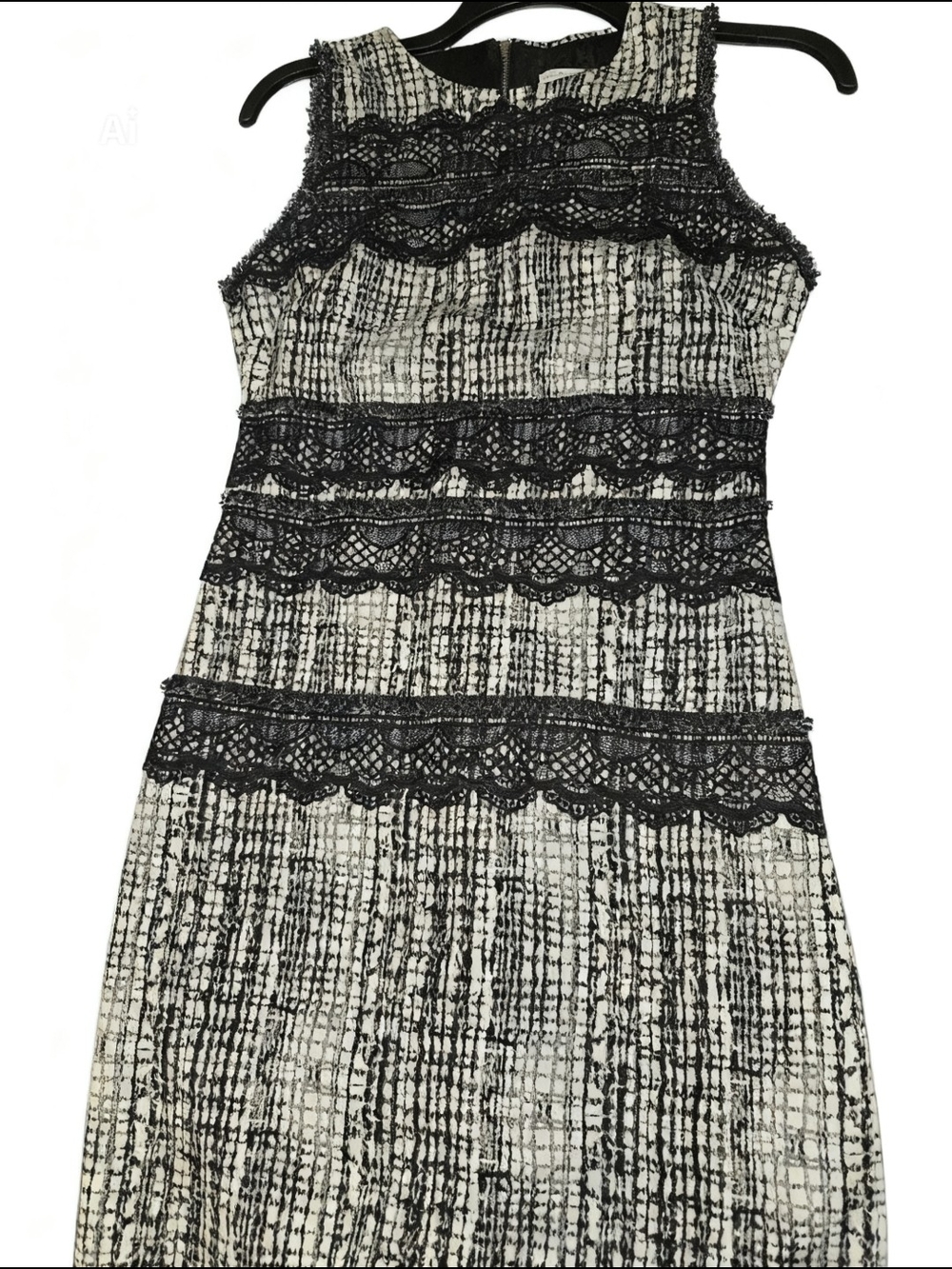 New York & Company Black and White Sleeveless Lace-Trim Midi Dress